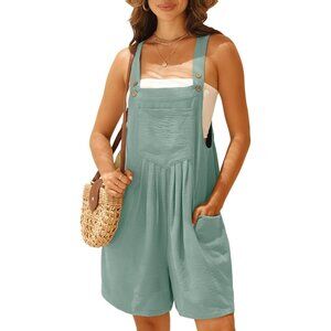 🆕 Women Blue Rompers Summer Wide Leg Shorts Overalls Adjustable Soft Strap Bib